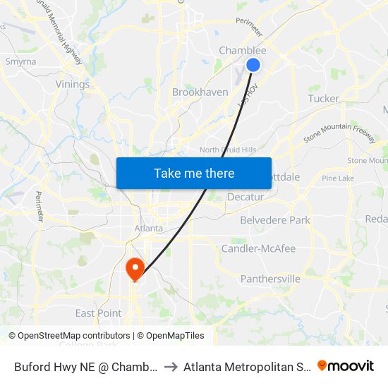 Buford Hwy NE @ Chamblee Tucker Rd to Atlanta Metropolitan State College map