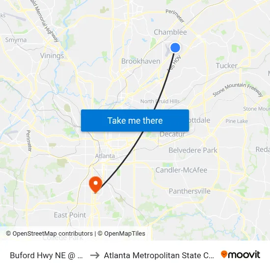 Buford Hwy NE @ 4725 to Atlanta Metropolitan State College map