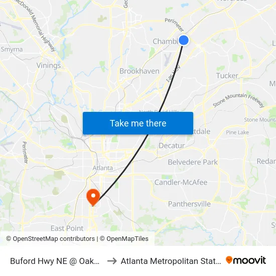 Buford Hwy NE @ Oakmont Ave to Atlanta Metropolitan State College map