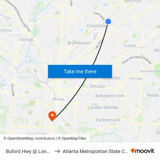 Buford Hwy @ Longmire to Atlanta Metropolitan State College map
