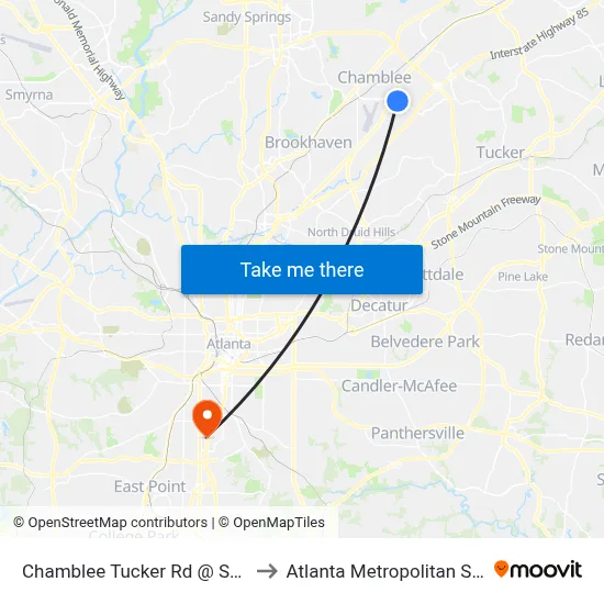 Chamblee Tucker Rd @ Shallowford Rd to Atlanta Metropolitan State College map