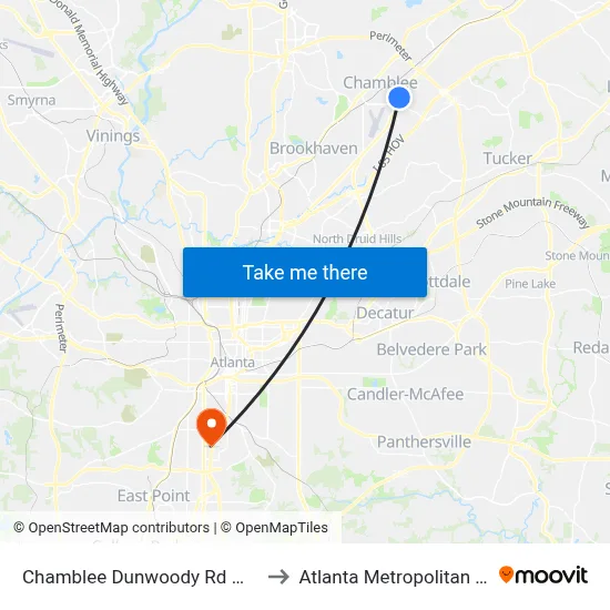 Chamblee Dunwoody Rd @ Buford Hwy NE to Atlanta Metropolitan State College map