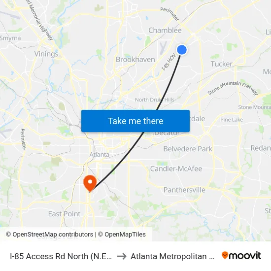 I-85 Access Rd North (N.E. Expy) @ 3355 to Atlanta Metropolitan State College map