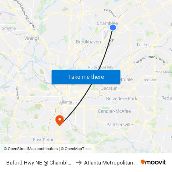 Buford Hwy NE @ Chamblee Dunwoody Rd to Atlanta Metropolitan State College map