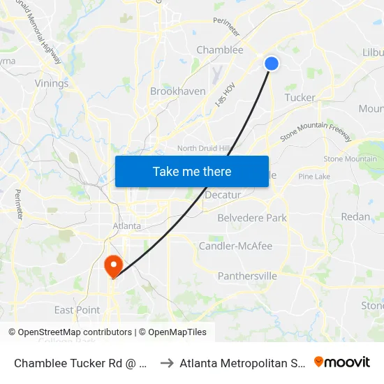 Chamblee Tucker Rd @ Northcrest Rd to Atlanta Metropolitan State College map