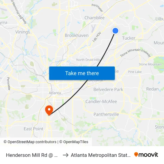 Henderson Mill Rd @ Evans Rd to Atlanta Metropolitan State College map