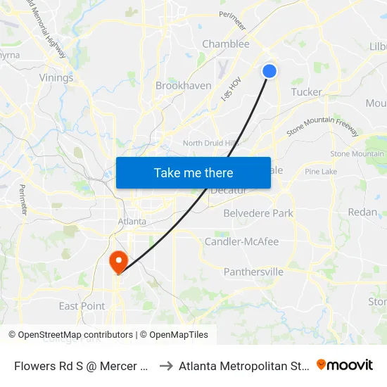 Flowers Rd S @ Mercer University Dr to Atlanta Metropolitan State College map