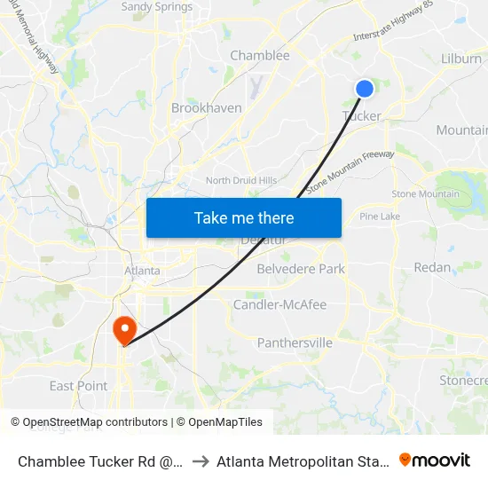 Chamblee Tucker Rd @ Menlo Dr to Atlanta Metropolitan State College map