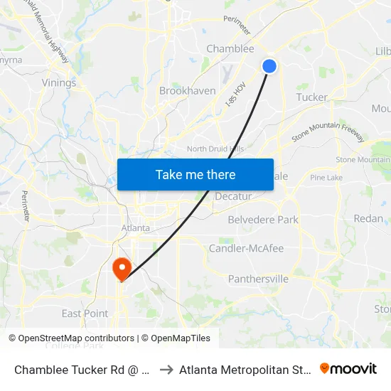 Chamblee Tucker Rd @ N Embry Cir to Atlanta Metropolitan State College map