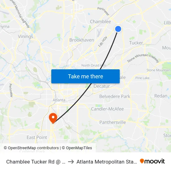 Chamblee Tucker Rd @ Embry Cir to Atlanta Metropolitan State College map