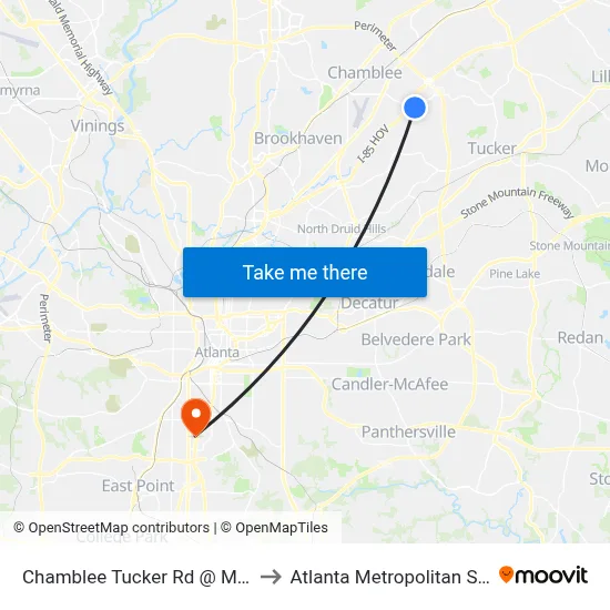Chamblee Tucker Rd @ Mercer Universi to Atlanta Metropolitan State College map