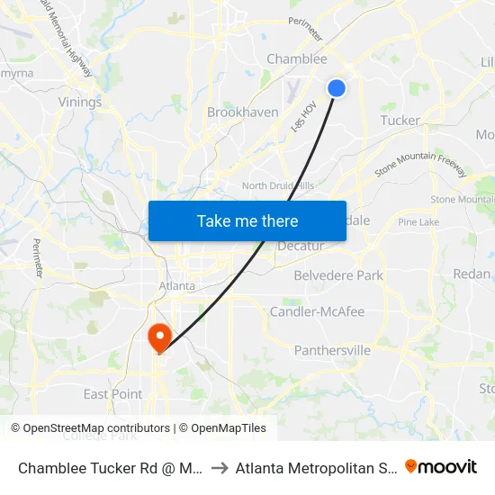 Chamblee Tucker Rd @ Mercer Universi to Atlanta Metropolitan State College map