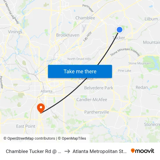 Chamblee Tucker Rd @ Fontana Ct to Atlanta Metropolitan State College map