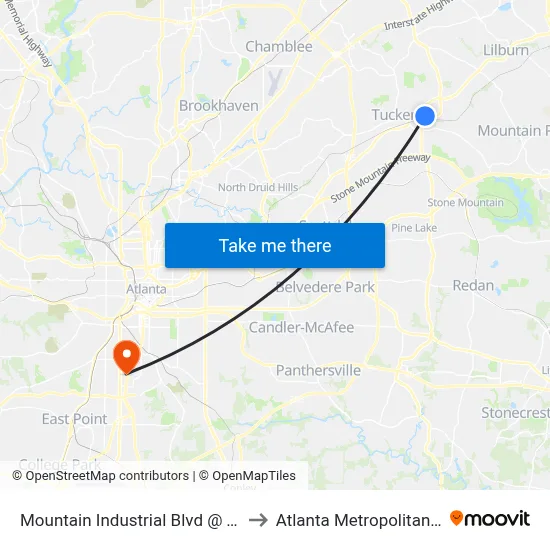 Mountain Industrial Blvd @ Tuckerstone Pkwy to Atlanta Metropolitan State College map