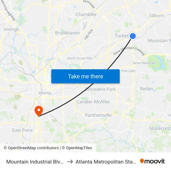 Mountain Industrial Blvd @ 2530 to Atlanta Metropolitan State College map