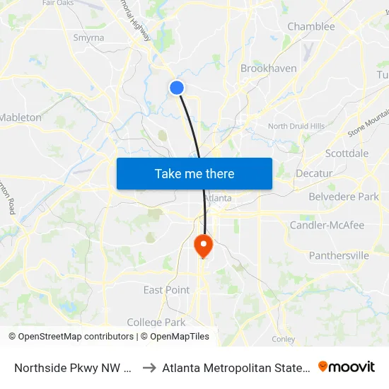 Northside Pkwy NW @ 3330 to Atlanta Metropolitan State College map
