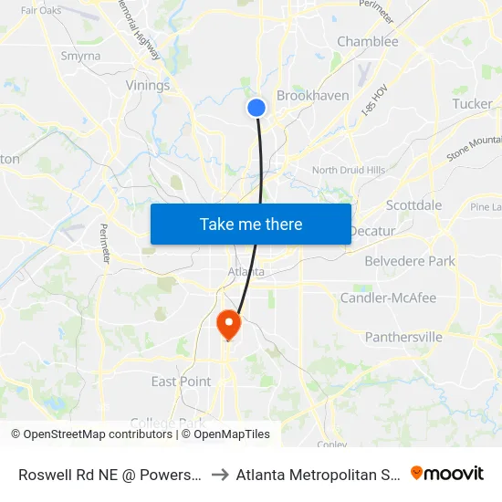 Roswell Rd NE @ Powers Ferry Rd NW to Atlanta Metropolitan State College map