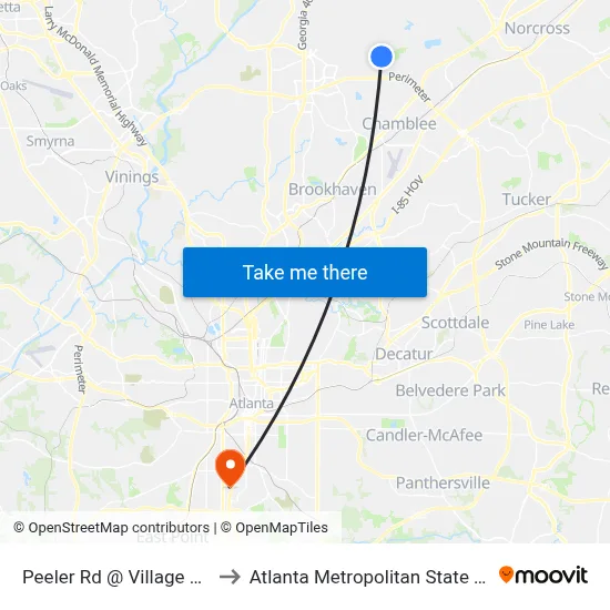 Peeler Rd @ Village Mill Rd to Atlanta Metropolitan State College map