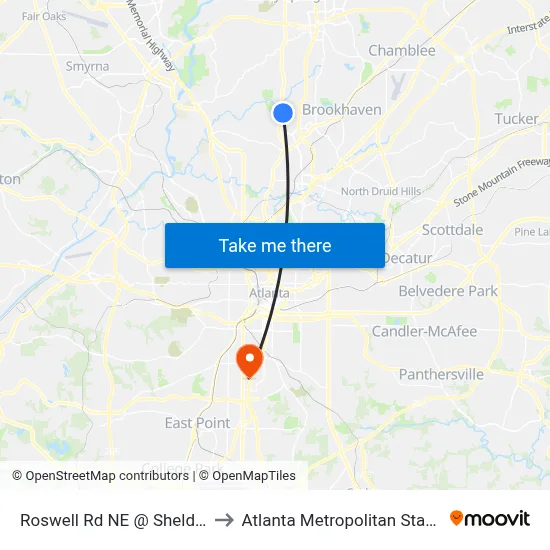 Roswell Rd NE @ Sheldon Dr NE to Atlanta Metropolitan State College map