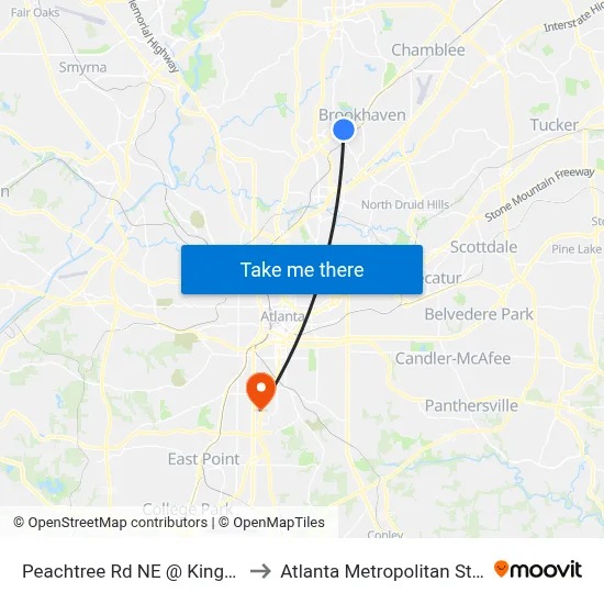 Peachtree Rd NE @ Kingsboro Rd NE to Atlanta Metropolitan State College map