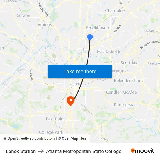 Lenox Station to Atlanta Metropolitan State College map