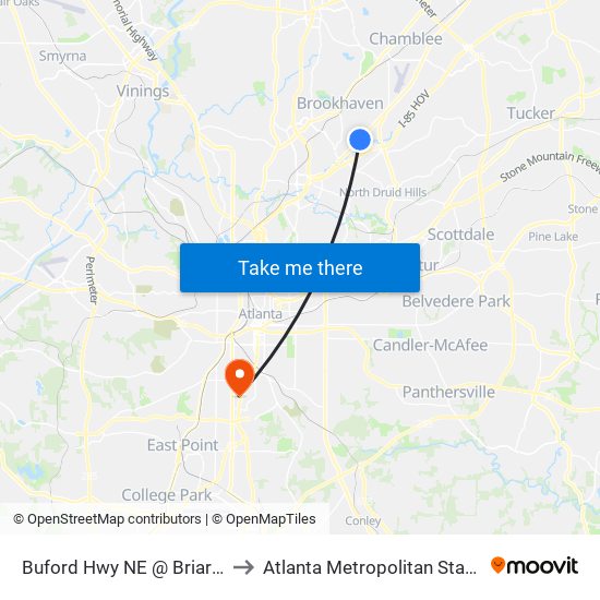 Buford Hwy NE @ Briarwood Rd to Atlanta Metropolitan State College map