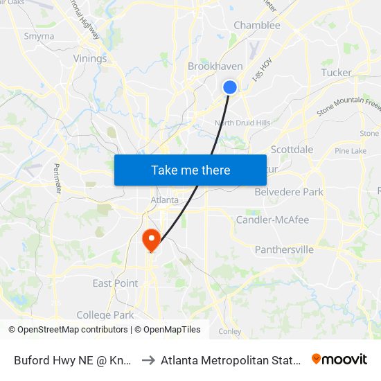 Buford Hwy NE @ Knoll Pl NE to Atlanta Metropolitan State College map