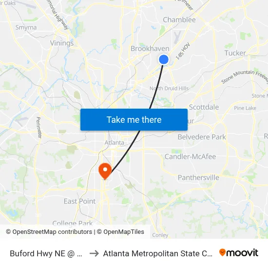 Buford Hwy NE @ 3610 to Atlanta Metropolitan State College map