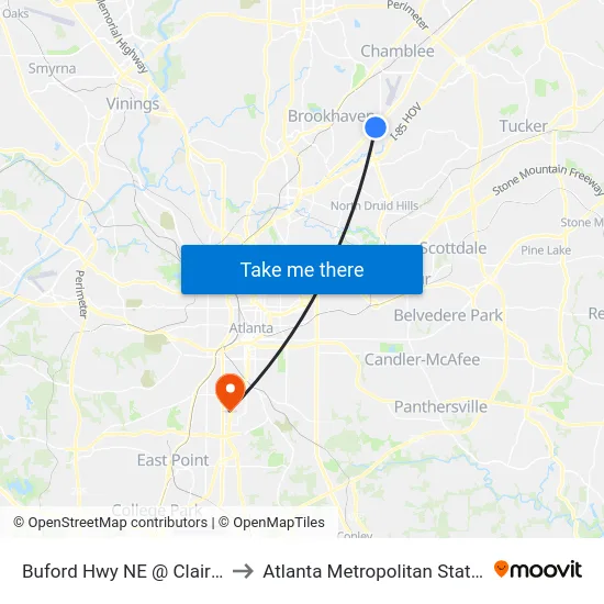 Buford Hwy NE @ Clairmont Rd to Atlanta Metropolitan State College map