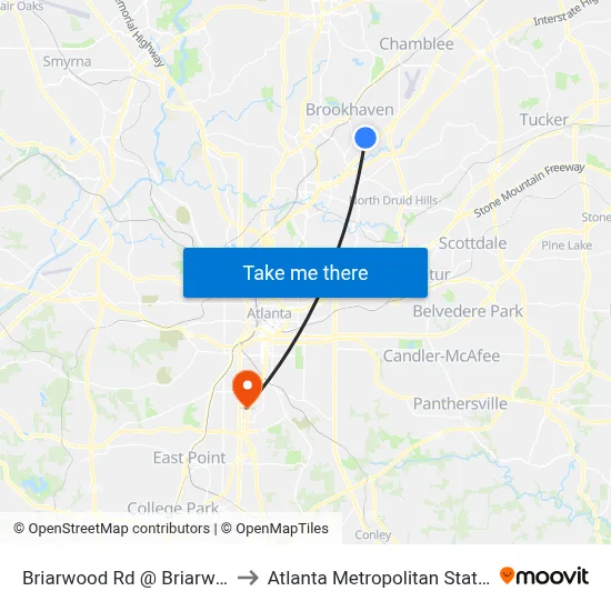 Briarwood Rd @ Briarwood Way to Atlanta Metropolitan State College map
