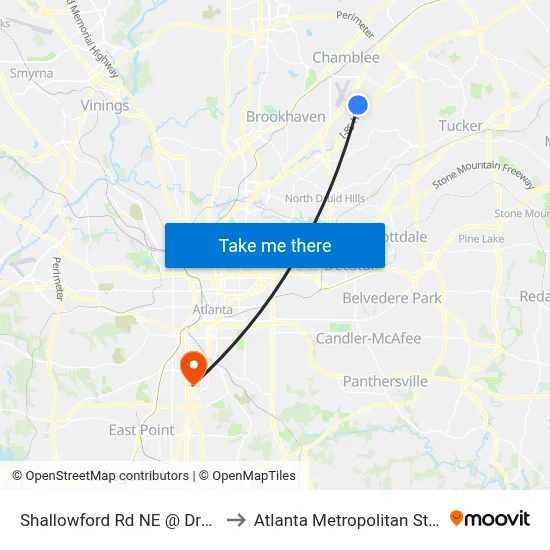 Shallowford Rd NE @ Dresden Dr NE to Atlanta Metropolitan State College map