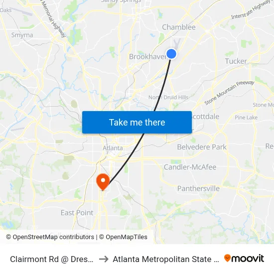 Clairmont Rd @ Dresden Dr to Atlanta Metropolitan State College map