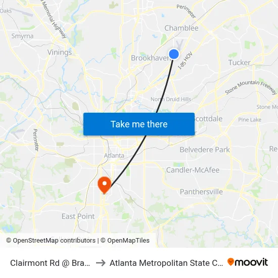Clairmont Rd @ Bragg St to Atlanta Metropolitan State College map