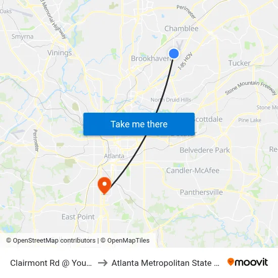 Clairmont Rd @ Young Rd to Atlanta Metropolitan State College map