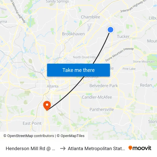 Henderson Mill Rd @ Evans Rd to Atlanta Metropolitan State College map
