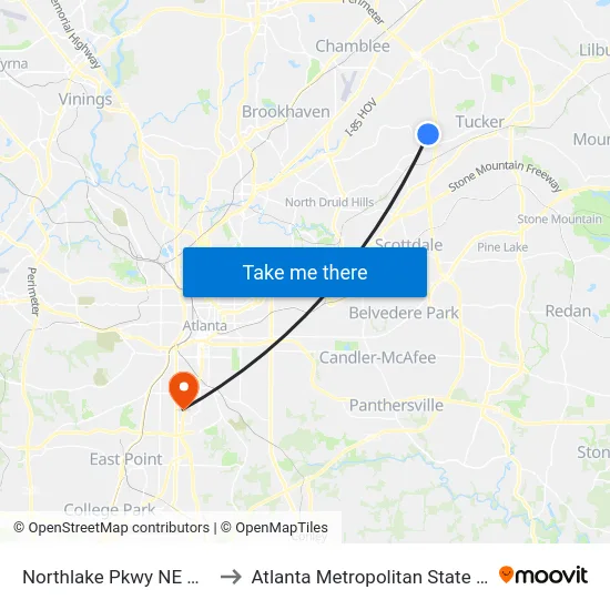 Northlake Pkwy NE @ 3330 to Atlanta Metropolitan State College map