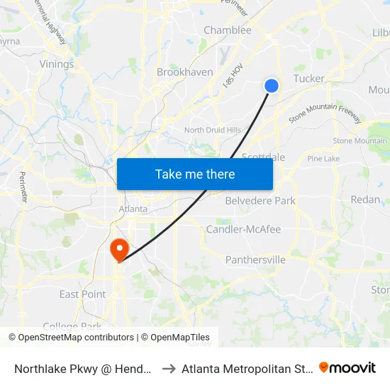 Northlake Pkwy @ Henderson Mill Rd to Atlanta Metropolitan State College map