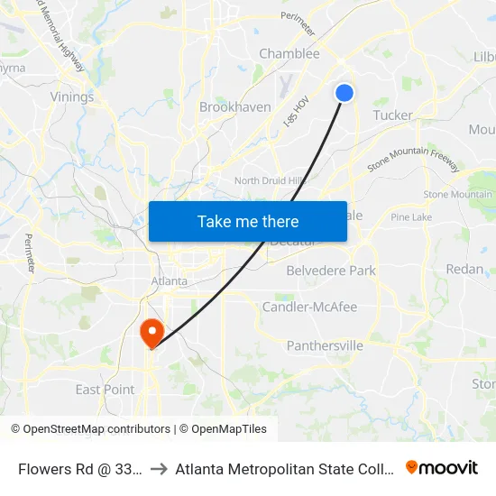 Flowers Rd @ 3330 to Atlanta Metropolitan State College map