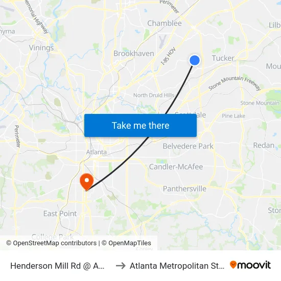 Henderson Mill Rd @ Amblewood Ct to Atlanta Metropolitan State College map