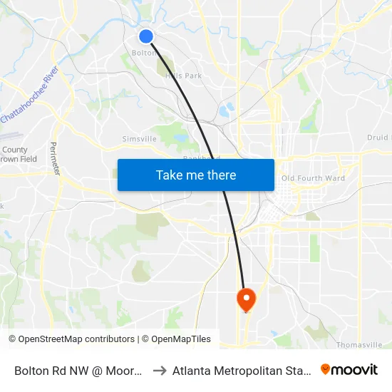 Bolton Rd NW @ Moores Mill Rd to Atlanta Metropolitan State College map