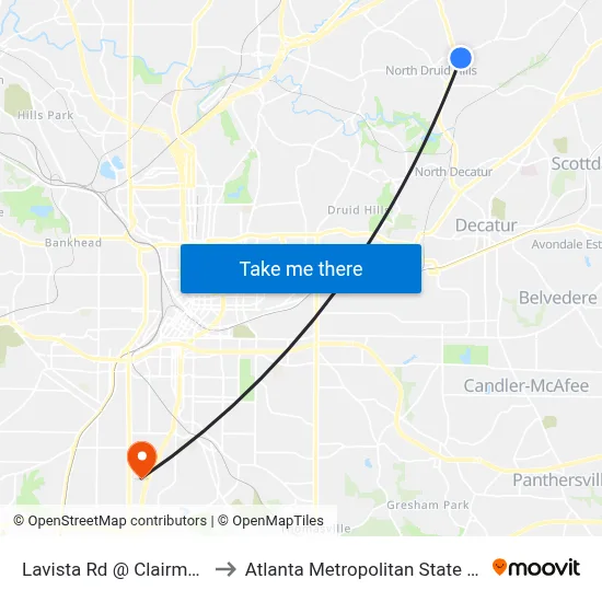Lavista Rd @ Clairmont Rd to Atlanta Metropolitan State College map
