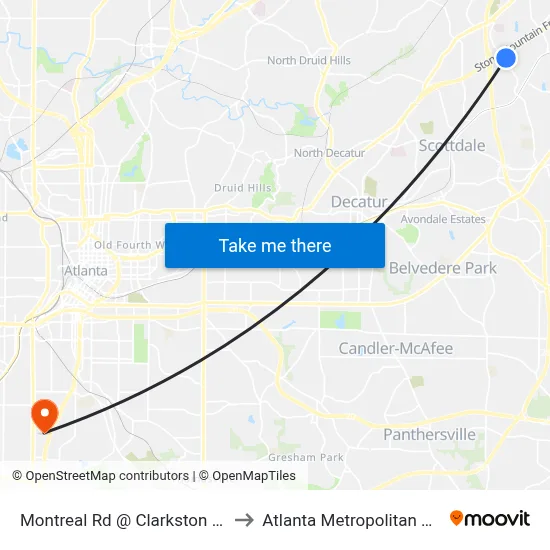 Montreal Rd @ Clarkston Industrial Blvd to Atlanta Metropolitan State College map