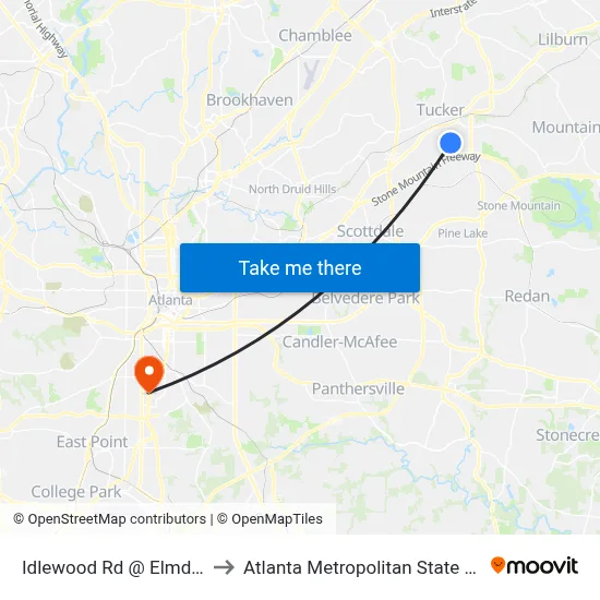 Idlewood Rd @ Elmdale Dr to Atlanta Metropolitan State College map