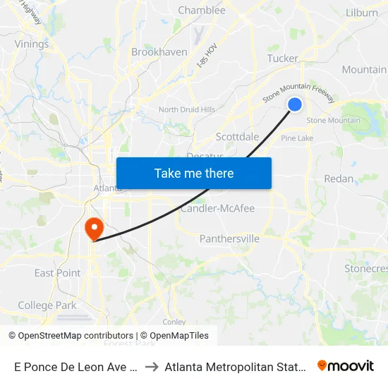 E Ponce De Leon Ave @ 5130 to Atlanta Metropolitan State College map