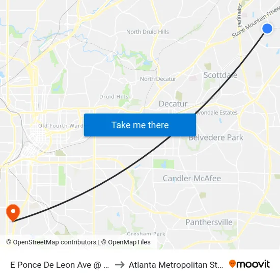 E Ponce De Leon Ave @ Brockett Rd to Atlanta Metropolitan State College map