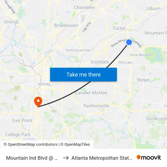 Mountain Ind Blvd @ Greer Cir to Atlanta Metropolitan State College map