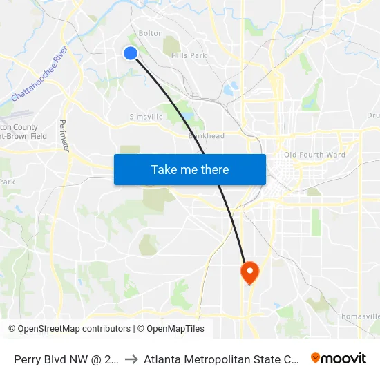 Perry Blvd NW @ 2245 to Atlanta Metropolitan State College map