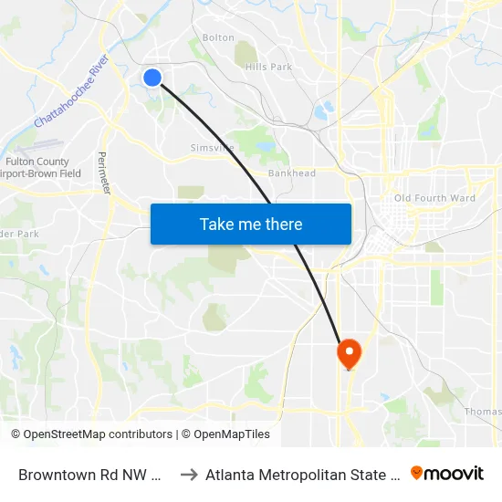 Browntown Rd NW @ 2741 to Atlanta Metropolitan State College map