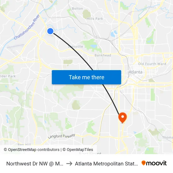 Northwest Dr NW @ Mango Cir to Atlanta Metropolitan State College map