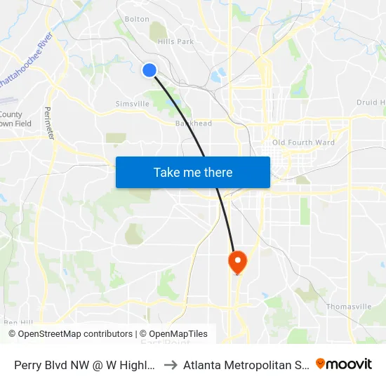 Perry Blvd NW @ W Highlands Blvd NW to Atlanta Metropolitan State College map